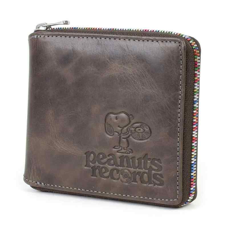 [PEANUTS 南京豆] \u0026lt; RECORDS レコード盤 \u0026gt; 銭入れ 2つ折り メンズ レディース 二つ折り銭入れ パウダーコンパクト ラウンドジッパー 本革 ビンテージ調 牛皮 No.73380