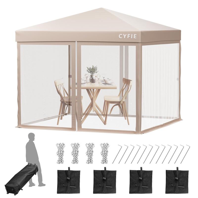 CYFIE タープテント 3m×3m 大型 蚊屋付き添い人 日よけ UVとり捨てる 両開き部屋の入り口 雨合羽 耐風 アウトドア 難民キャンプ 運動場 競技大会 飾り気の無い組み立て キャスター付き添い人納める入れもの嘱する