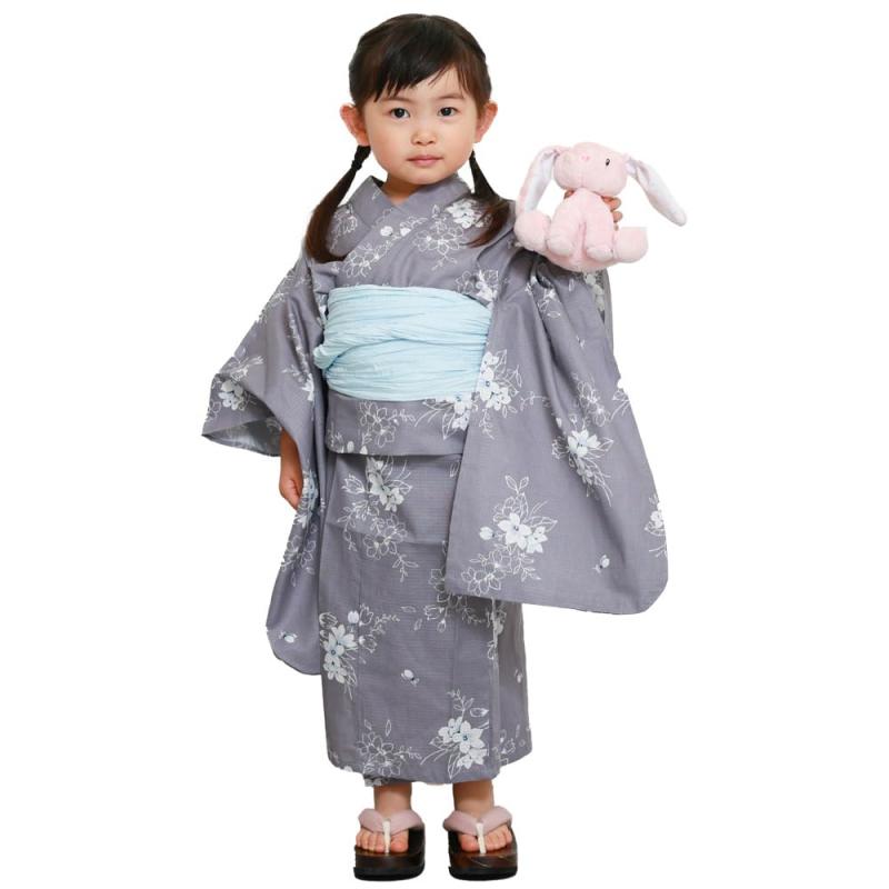 [京都きもの友禅] 浴衣 御姉さん 2点仕掛ける 兵児帯 赤ちゃん キッズ 110 120 130 くすみ色合い 花柄