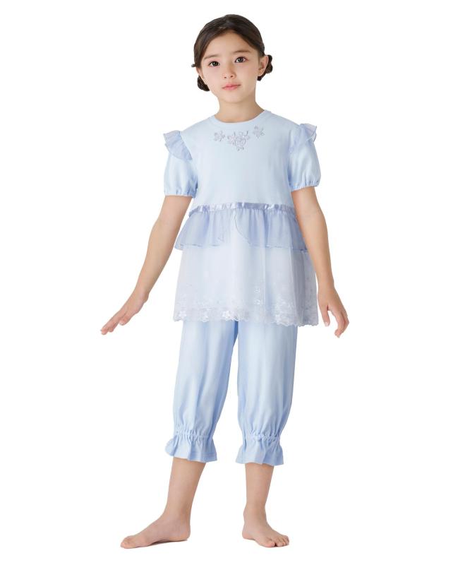 Wacoal KIDS JUINOR(ワコール キッズ 御坊っちゃん) キッズ 御嬢さんパジャマ【ワコール 割り増し金】 半袖 ７分丈 綿100％スムース原材料(本体) 上下仕掛ける うしろ帯 CTT606ガールズ