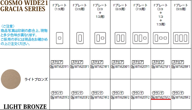 信用 WTV6275F2 パナソニック コスモシリーズワイド21配線器具 電材 グレーシアシリーズ コンセント用Fプレート 3コ 1コ 1コ用  ライトブロンズ ラウンド www.agroservet.com