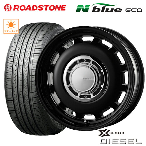 サマータイヤ 165/65R14 NEXEN ROADSTONE N-BLUE ECO SH01 ネクセン ロードストーン COSMIC XBLOOD DIESEL コスミック クロスブラッド ディーゼル 4.5-14 4/100 ブラック ソリオ ハスラー キャスト タイヤ付ホイール4本セット｜テリクスタイヤ