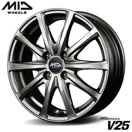 アルミホイール MID V25 6.00-16 4/100 +43 メタリックグレー マツダ2 スイフト ヤリス ライズ ロッキー 1本価格|テリクスタイヤ
