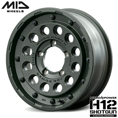 アルミホイール 16インチ MID NITRO POWER H12 SHOTGUN Tactical Edition マルカインテリジェントデザイン ナイトロパワー H12ショットガン 5.50-16 5/139.7 +20 セミグロスODグリーン ジムニー 1本価格|テリクスタイヤ