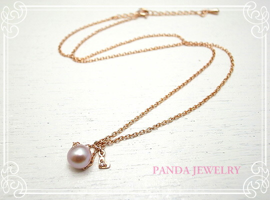 シンデレラパールネックレス・ダイヤハート（ピンクゴールドカラー） PANDA JEWELRY [ パンダジュエリー ]｜テソロ　店