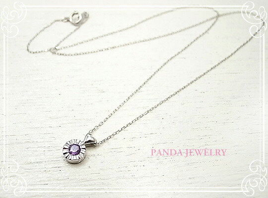 K10WGキラキラハートのネックレス（アメジスト）ホワイトゴールド PANDA JEWELRY [ パンダジュエリー ]｜テソロ　店