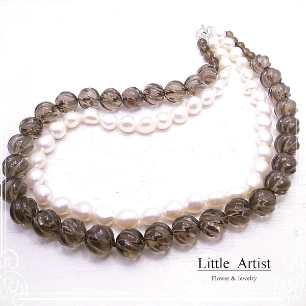 エレノア ネックレス 淡水パール スモーキークォーツ シルバー 天然石 アクセサリー 手作り Little Artist リトルアーティスト la-46｜テソロ　店