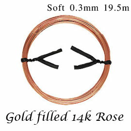 ラウンドワイヤー【 0.3mm 19.5m】 ソフト 14Kローズ K14GF 14Kピンク 14KGF アクセサリーパーツ 丸線 ワイヤー 金具 デッドソフト