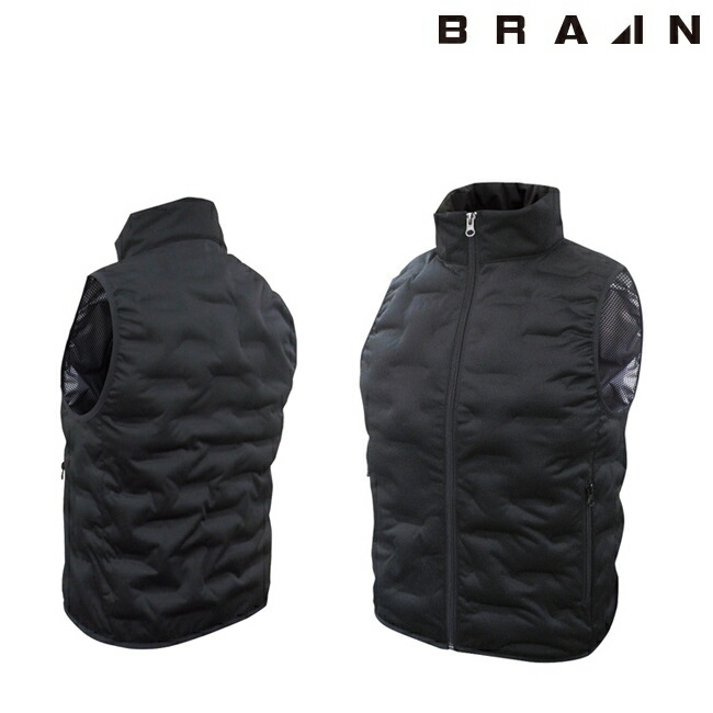 BRAIN ブレイン [シームレス ヒーターベスト]ヒーター内蔵可能型中綿入り防寒ベスト(立ち襟)　[スイッチ付きヒーターパッド&バッテリー付き] BR-033｜資材プラス