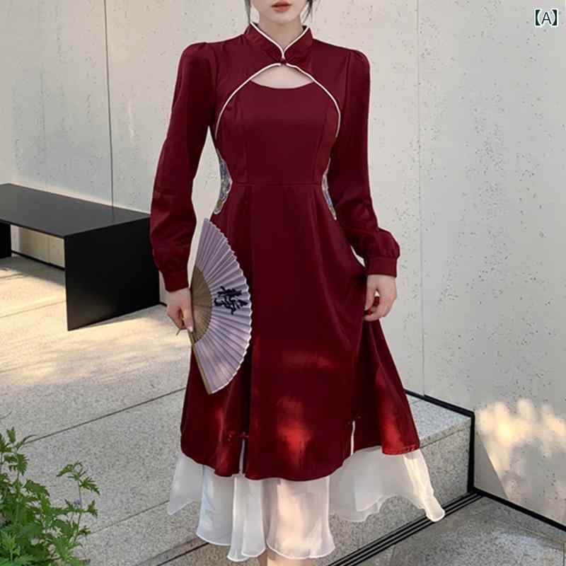 大きめサイズ レディース おしゃれ ファッション カジュアル 上品 フェミニン デート 女子会 普段使い チャイナ風 結婚式 婚約 ドレス チャイナ 秋冬 スカート フィッシュテール