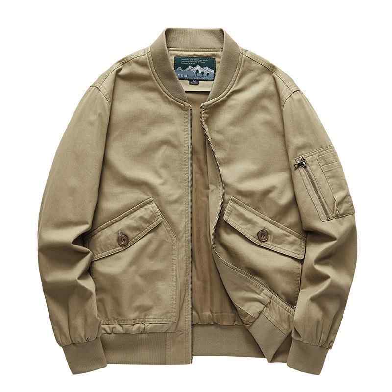 ジャケット メンズ フライトジャケット ボンバージャケット ウォッシュドコットン 綿 スタンドカラー カジュアル 普段使い カーキ ルーズフィット ゆったり レトロ