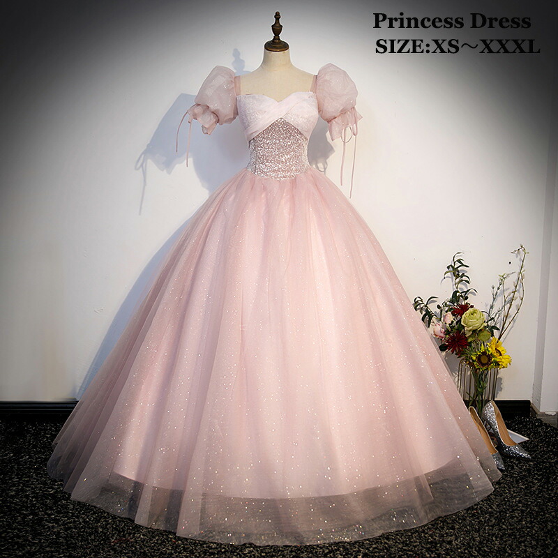 パーティードレス 演奏会ドレス レトロ ピンク お姫様ドレス リボン Aライン 高級感 ウェディングドレス ピアノ カラードレス プリンセスドレス 挙式 結婚式 編み上げ お花嫁ドレス|TGK-SHOP