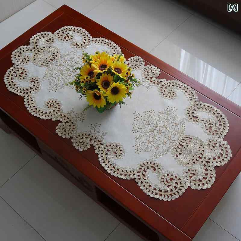 レトロ 刺繍 テーブルクロス ダイニングテーブル フレンチ オーバル レース ホーム テキスタイル マット 布 カバー テーブルマット