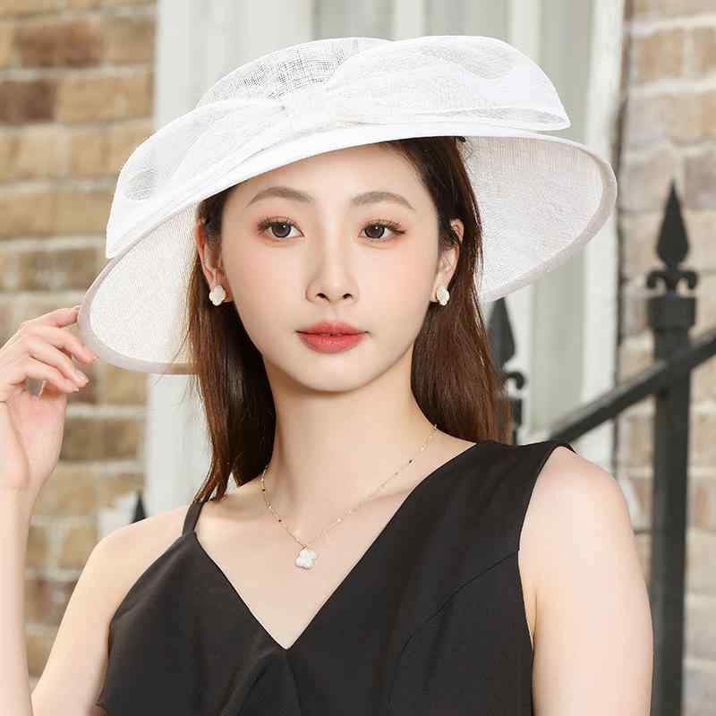 麦わら帽子 レディース 女性用 フレンチスタイル レトロ エレガント 上品 つば広 ワイドブリム 日よけ 遮光 紫外線対策 UVカット 通気性 ダ クリームゴールド パールホワイト 麻素材
