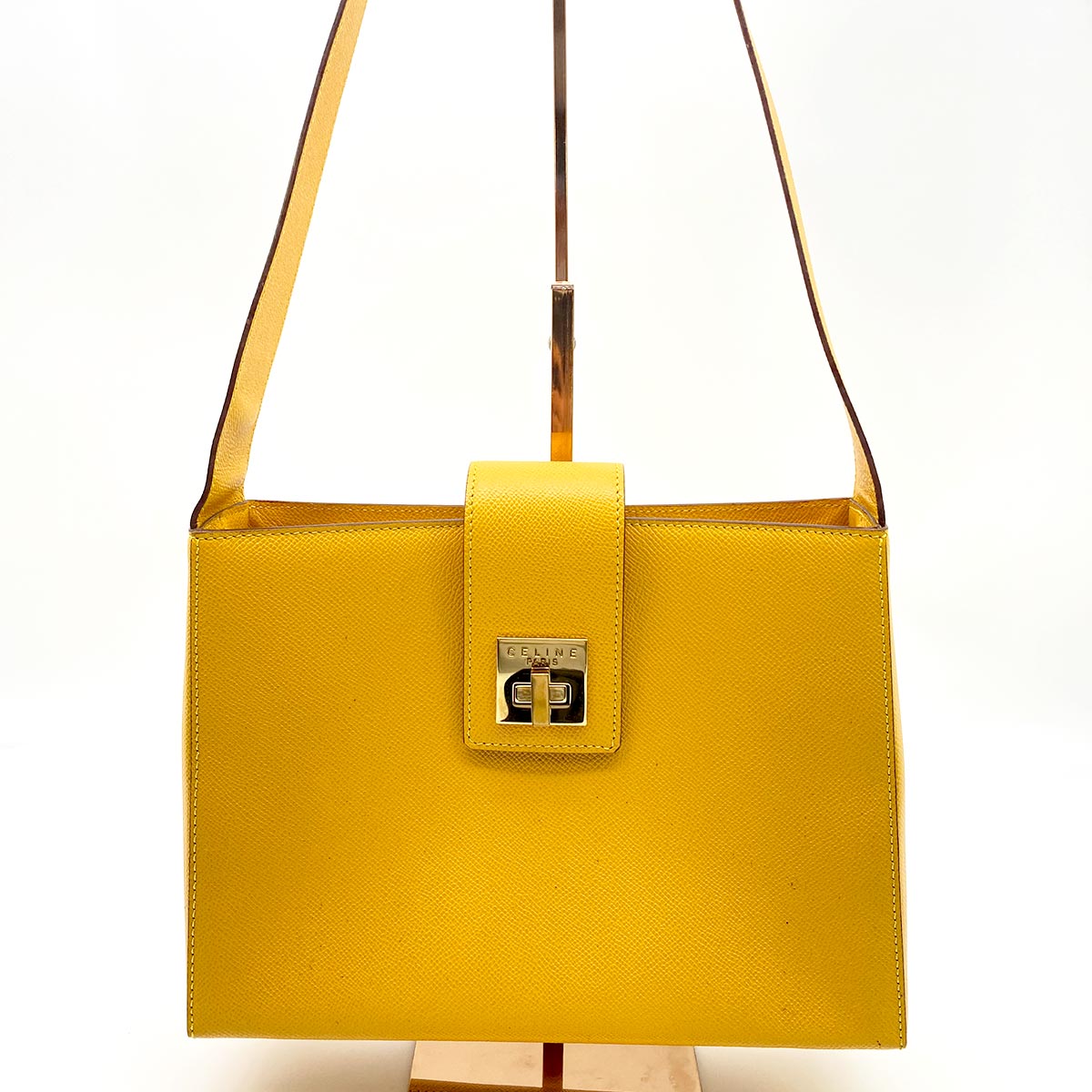 CELINE セリーヌ ショルダーバッグ イエロー ロゴ レザー ターンロック 管理番号：8293｜東京銀座PICALS vintage shop