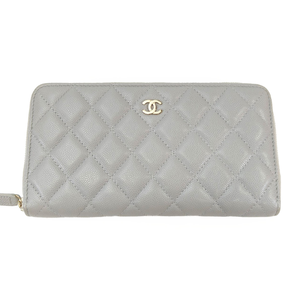 CHANEL シャネル マトラッセ ラウンドファスナー 長財布 キャビアスキン グレー 管理番号：11007