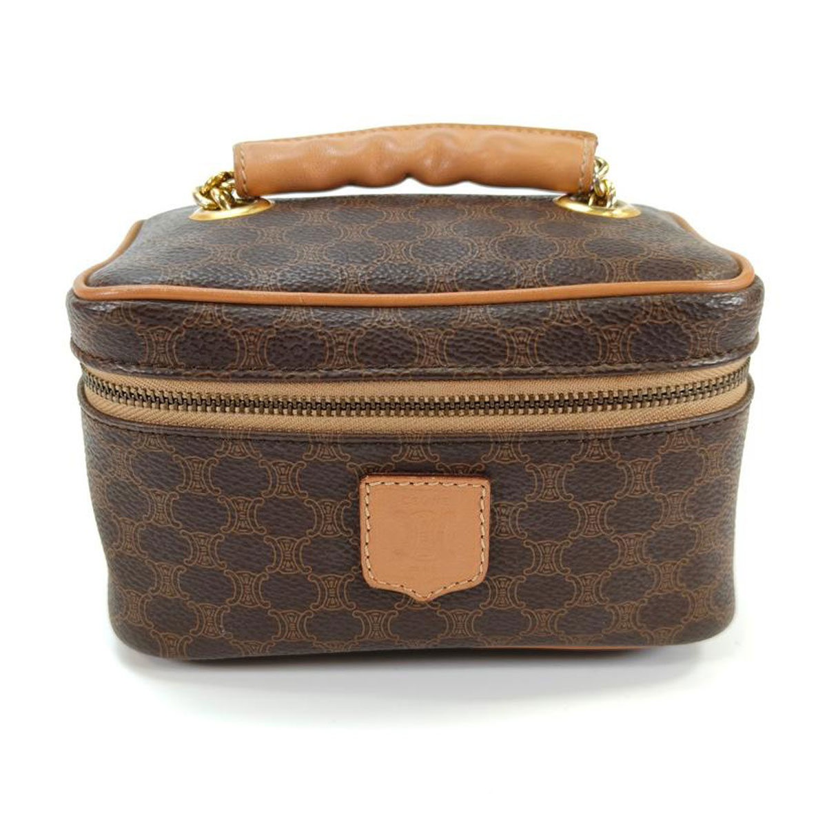 CELINE セリーヌ マカダム柄 バニティバッグ メイクポーチ ゴールド金具 ブラウン 管理番号：10370