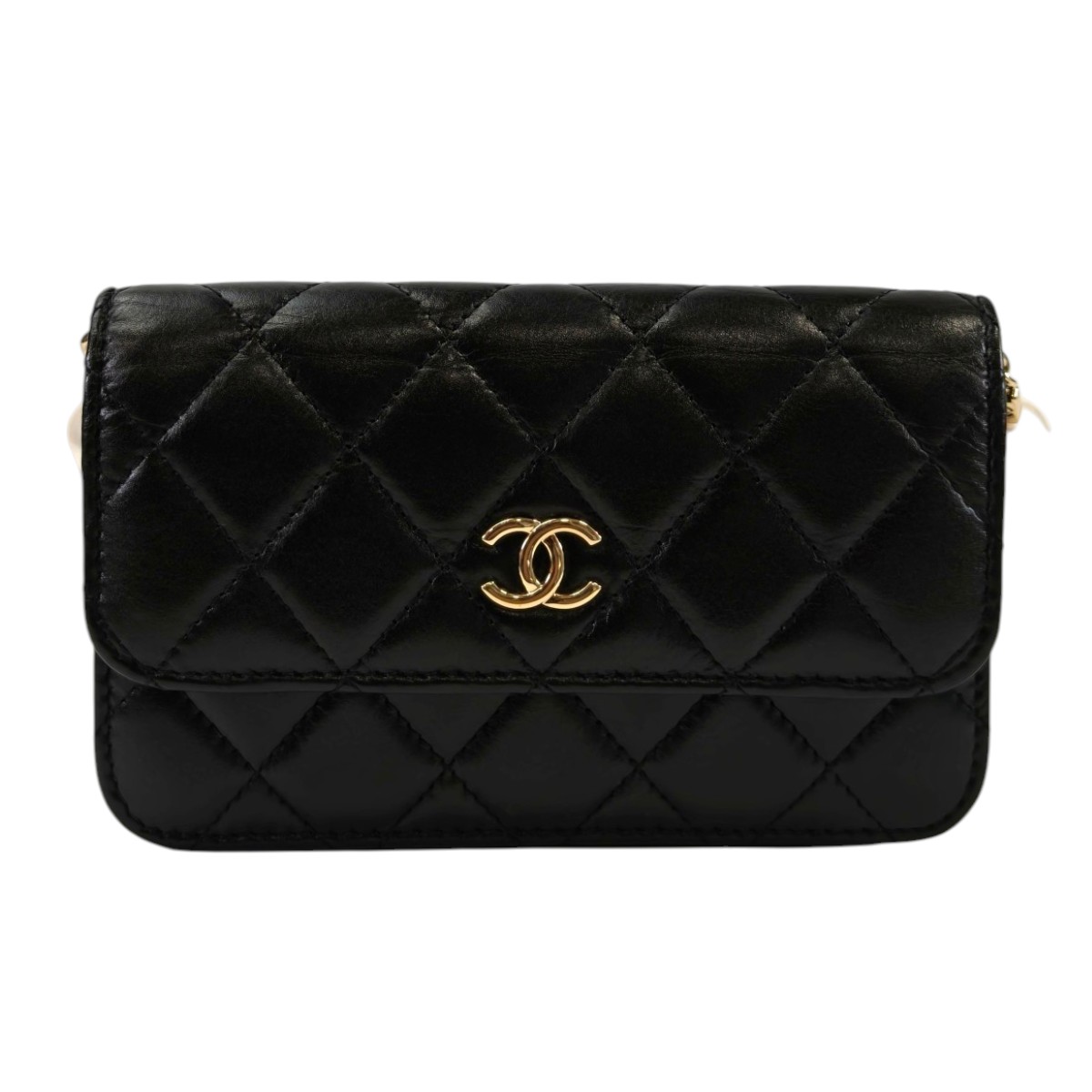 CHANEL シャネル マトラッセ パール チェーンウォレット 子ヒツジひと肌 黒いこと 管理すること電話番号：11356