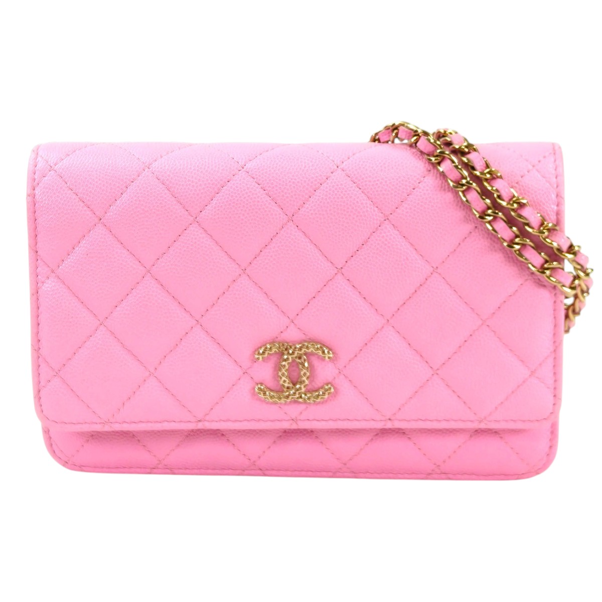 CHANEL シャネル チェーンウォレットマトラッセ ココマーク サクラ色 ゴールド金具 保護すること電話番号：11446