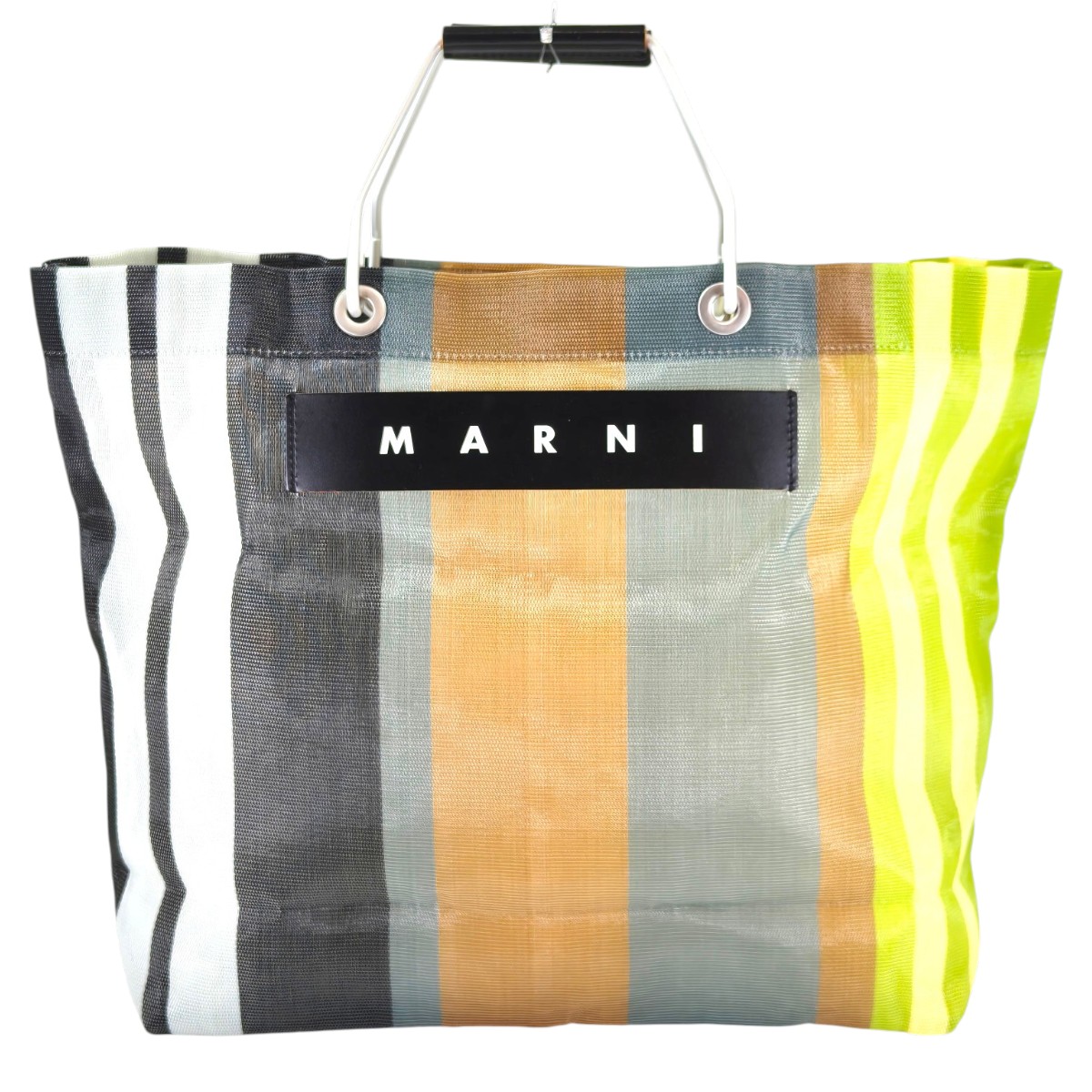 MARNI 御花喫茶店 ナイロン ストライプマーケットバッグ マルチ色合い  保護すること電話番号：11441