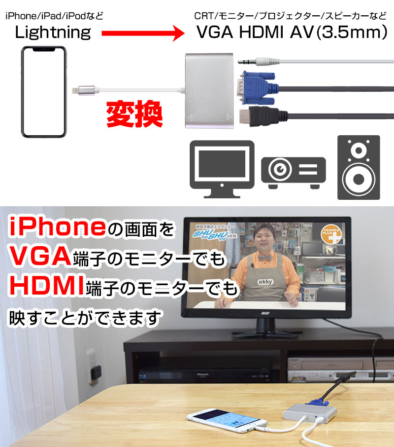 楽天市場 Iphone Vga 変換アダプタ 接続 出力 Lightning D Sub 動画視聴 ゲーム 公式 Lightningをvgaとhdmiに変換するアダプタ Sltvhdaa サンコーレアモノショップ