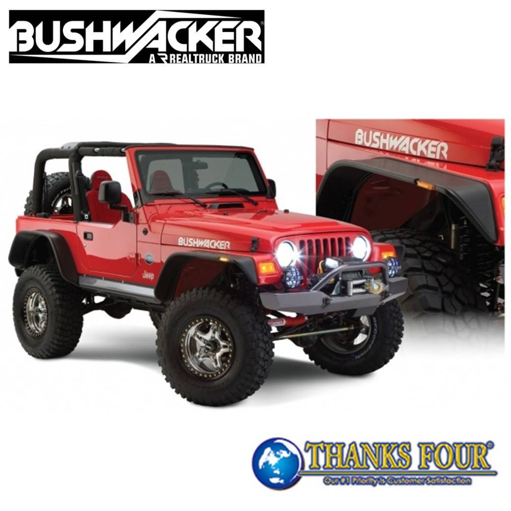 BUSH WACKER ブッシュワーカーフラットスタイル オーバーフェンダー6インチワイド LEDマーカーライト付き 1台分JEEP TJラングラー 1997年～2006年｜サンクスフォー