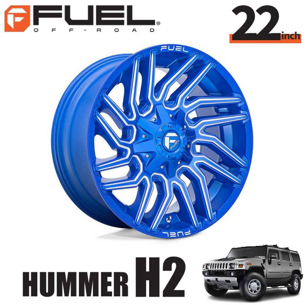 FUEL OFFROAD フューエルオフロード22インチアルミホイール 1本D774 TYPHOON タイフーン アルマイトブルーミルド22&times;12J 8H 165.1 -44 CB125.1HUMMER ハマー H2 オーバーフェンダー用PARTS ＃ D77422208247｜サンクスフォー
