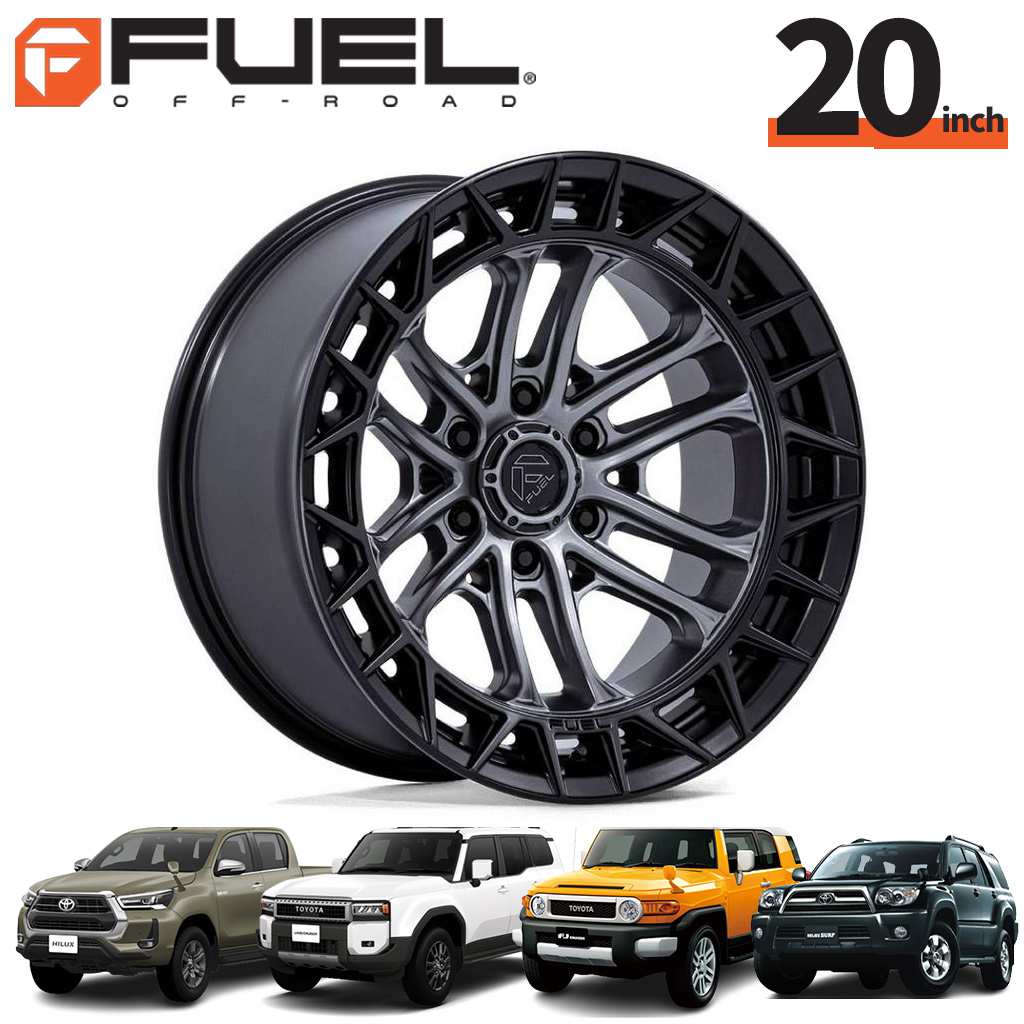 FUEL OFFROAD 20インチアルミホイール 1本 FC874 CELSIUS セルシウス マットガンメタルW / マットブラックリップ 20×10J 6H 139.7 -18 CB106.1 ハイラックス GUN125/150プラド/215サーフ/FJクルーザー/タコマ オーバーフェンダー用 / FC874AB20106818N