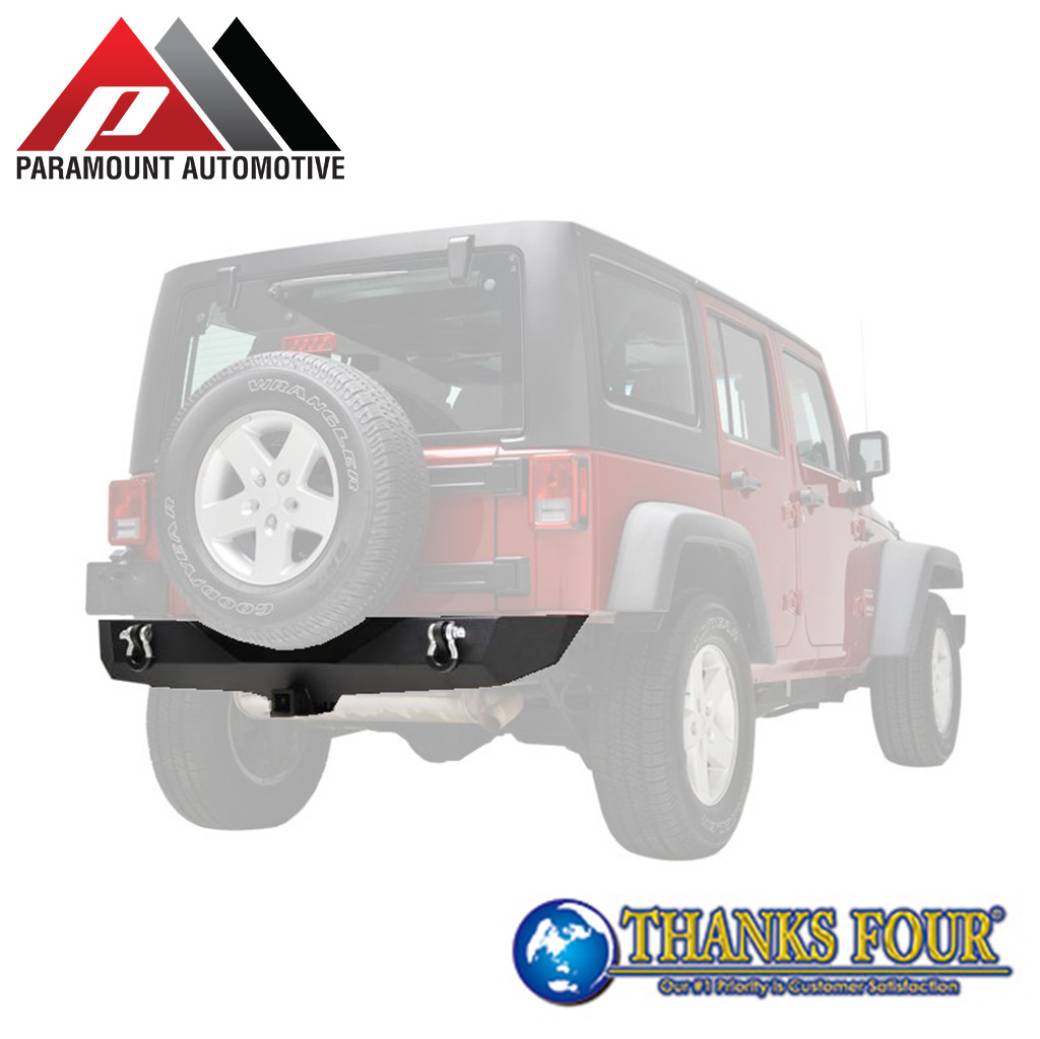 PARAMOUNT パラマウントロッククローラーリアバンパーLEDライト無し Dリング＆2インチ角ヒッチ付きJEEP JKラングラー 2007年～2018年個人宅配送不可｜サンクスフォー
