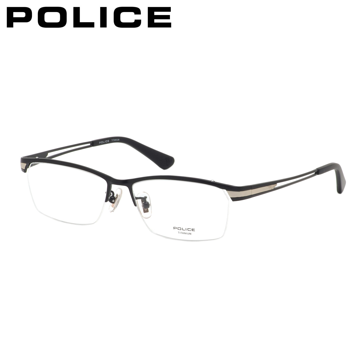 ポリス メガネフレーム 国内正規販売店 VPLM45J 0531 55 POLICE ブラック ハーフリム 軽い ブロウ伊達メガネ 度付き イタリア ブランド 人気 おしゃれ メンズ レディース