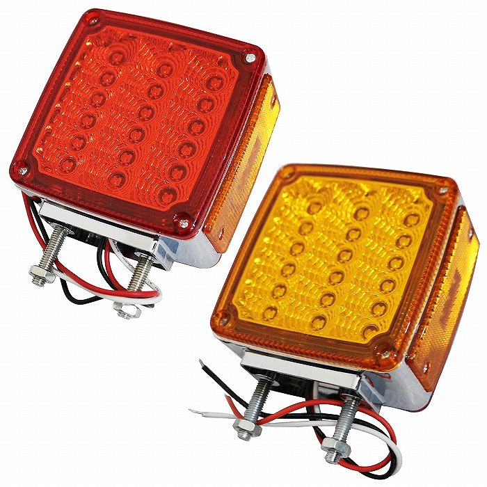 汎用 LED フェンダーランプ 24V専用 アンバー レッド ウインカー/テール/リフレクター搭載/サイドマーカー付 2個セット 角型 テール