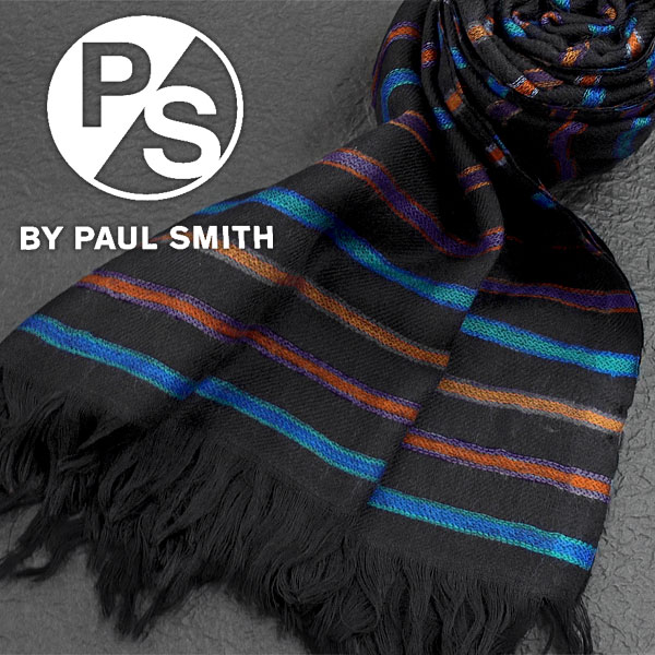 PS BY PAUL SMITH ピーエスバイポールスミス インド製 メンズストール ボーダー柄 ブラック ATXD-780D-S80-79 世界有名な