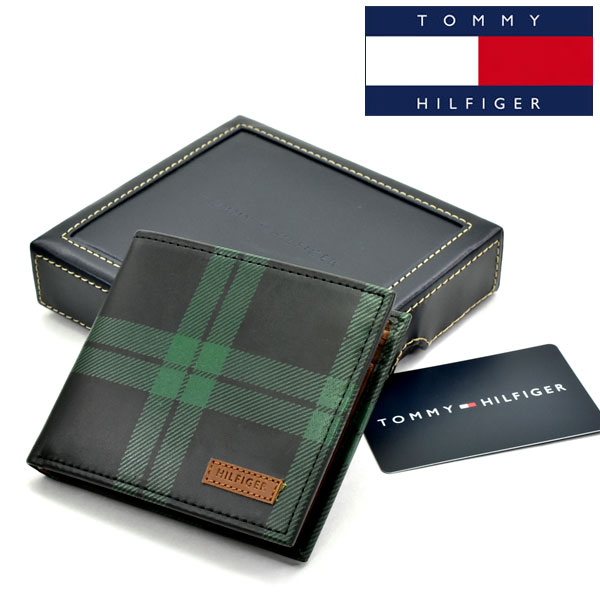 楽天市場 Tommy Hilfiger トミー ヒルフィガー メンズ レディース 二つ折り財布 本革 チェック柄 グリーン ブラック 31tl40x003 067 こだわり文房具のアーティクル