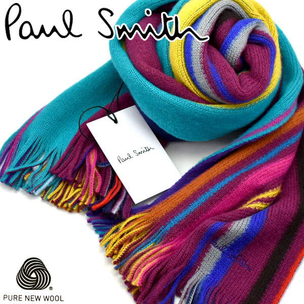 圧倒的な高評価 送料無料 Paul Smith ポールスミス イギリス製 メンズマフラー マルチカラー リバーシブル ストライプ柄 ワインレッド M1a 810e As10 28 安いそれに目立つ