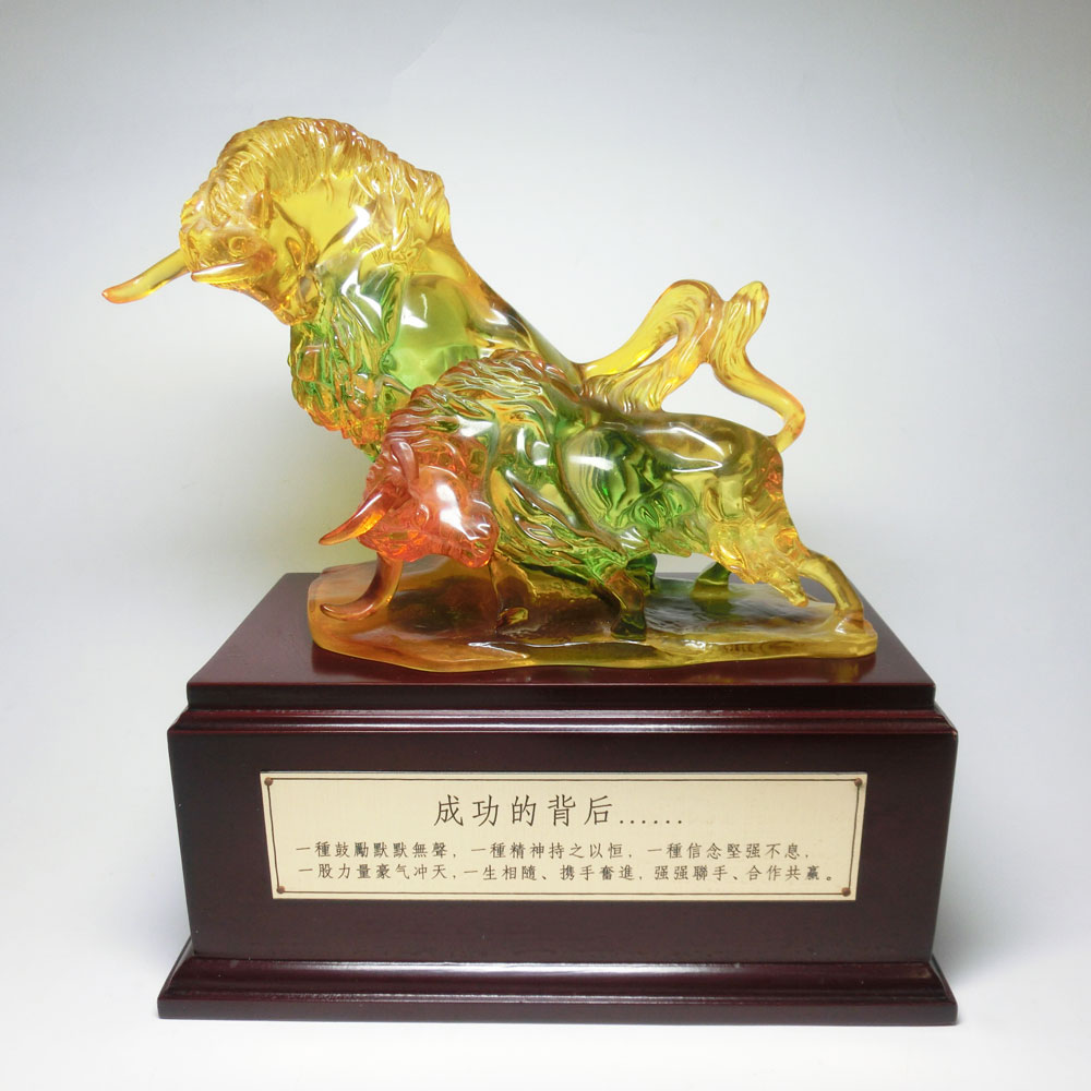 【現品限り】 瑠璃色 双牛 (高さ約25.5cm) 樹脂製 ＜風水グッズ・開運グッズ・幸運の置物＞ 縁起物 置物 ウシ 丑 開運 #58 29,700円