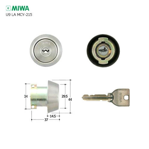 楽天市場 美和ロック U9シリンダー Laタイプ Mcy 215 扉厚42 49mm ステンレスヘヤーライン色 キー3本付 Miwa U9 La Da Cy St The Kagi堂