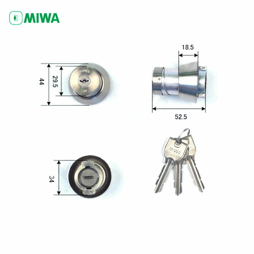 MIWA U9 LA(DA).CY 扉厚66-74mm ST シルバー色 キー3本付 LAタイプ用 U9シリンダー【美和ロック ミワ メンテナンス部品】