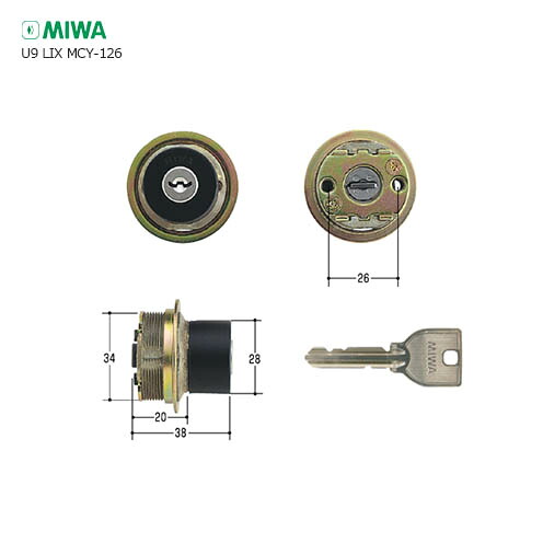 MIWA U9 TE0.CY BK 黒いこと色 足懸かり3本付 LIX手合い用 U9円柱【美和ロック ミワ 検査と修理部分品】