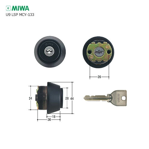 MIWA U9 TE18.CY 扉厚40-43粍 BK 黒いこと色 足懸かり3本付 LSP手合い用 U9円柱【美和ロック ミワ 検査と修理部分品】
