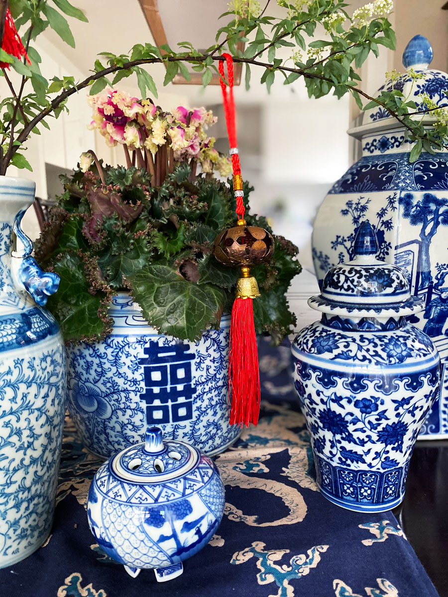 飾り壺 シノワズリ ミニ ジンジャージャー Blue & White 青花唐草模様