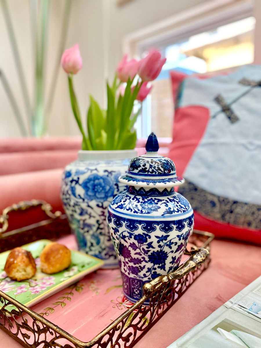 飾り壺 シノワズリ ミニ ジンジャージャー Blue & White 青花唐草模様