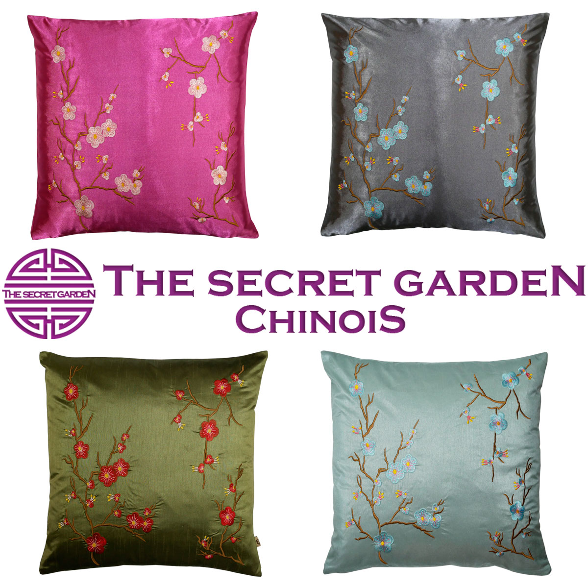 楽天市場 メール便可 The Secret Garden シノワズリ クッションカバー 全4種類 梅 刺繍 シルク 43ｘ43 45ｘ45 中国古典柄 和モダン 和風 アンティーク風 オリエンタルモダン おしゃれト 北欧 モロッコ モダン ダマスク アラベスク ゴージャス ザ シークレット