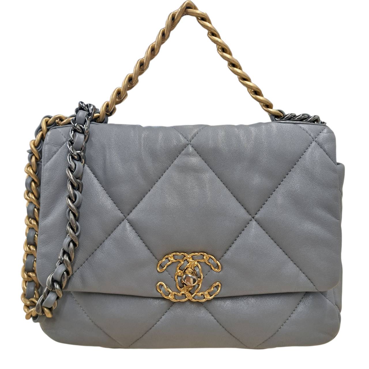 【貨物輸送無料】CHANEL シャネル 子ヒツジ人はだ シャネル19 2WAY ハンドバック AS1160 29番台 薄墨色【中古】