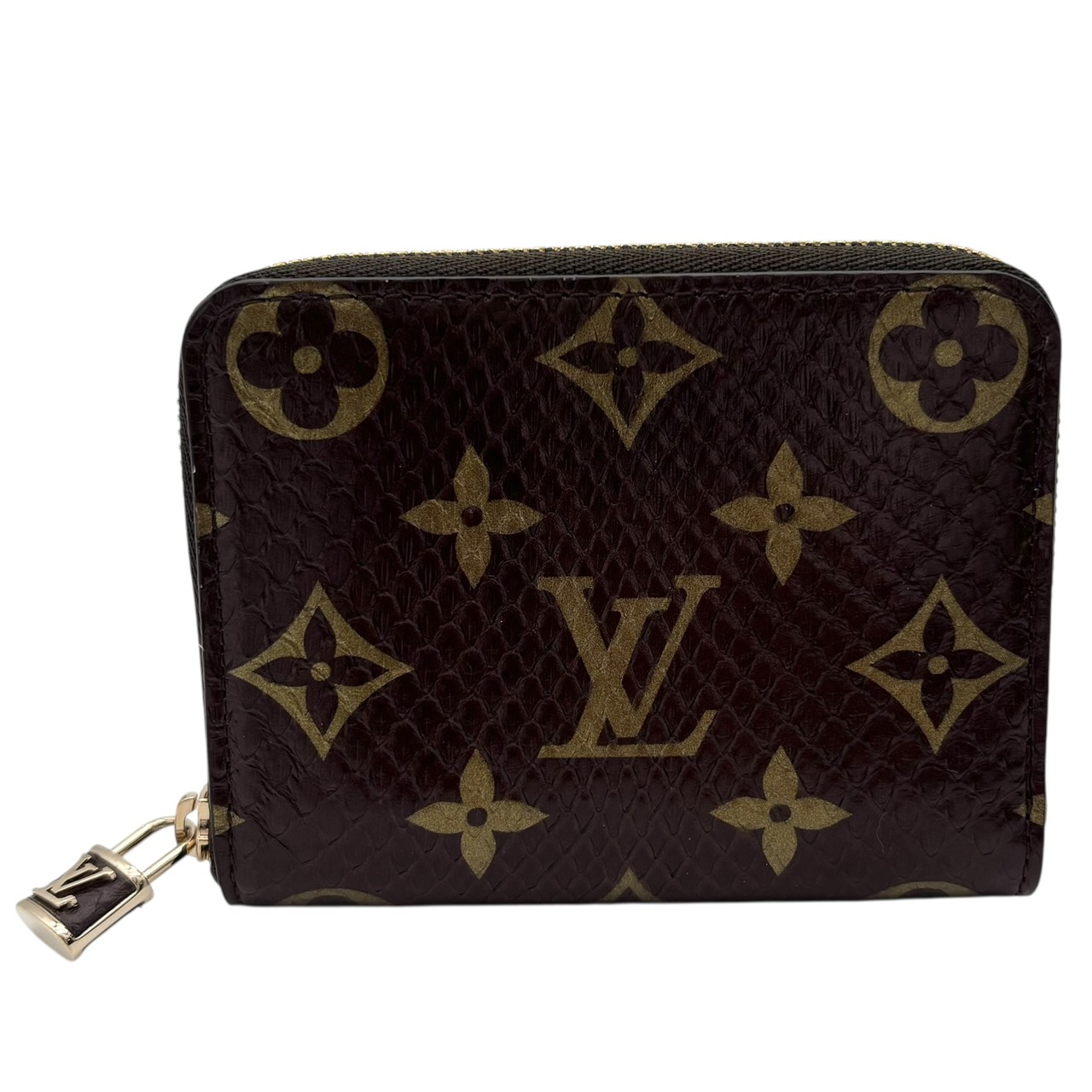 【貨物輸送無料】ルイ ヴィトン LOUIS VUITTON ジッピー 鋳貨銭入れ コインケース 御釣り入れ 札入れ パイソン エキゾチックレザー うす暗い赤銅色 ゴールド金具 N80149 箱付【中古】