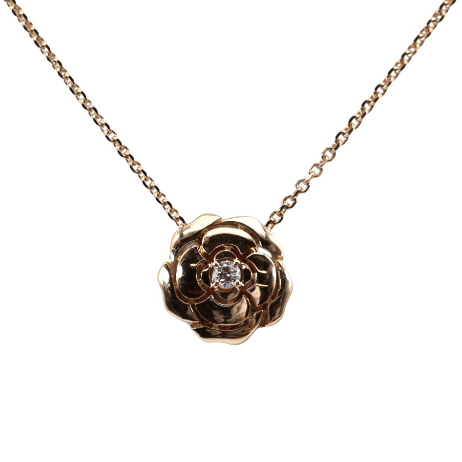 【送料無料】CHANEL シャネル ネックレス レディース アジャスター付き カメリア　ココマーク フラワーモチーフ 花 アクセサリー 18金PG 750 K18ピンクゴールド ダイヤモンド0.04ct J11660 約3.9g ラグジュアリー 付属品【中古】｜ブランドコミュニケーションズ