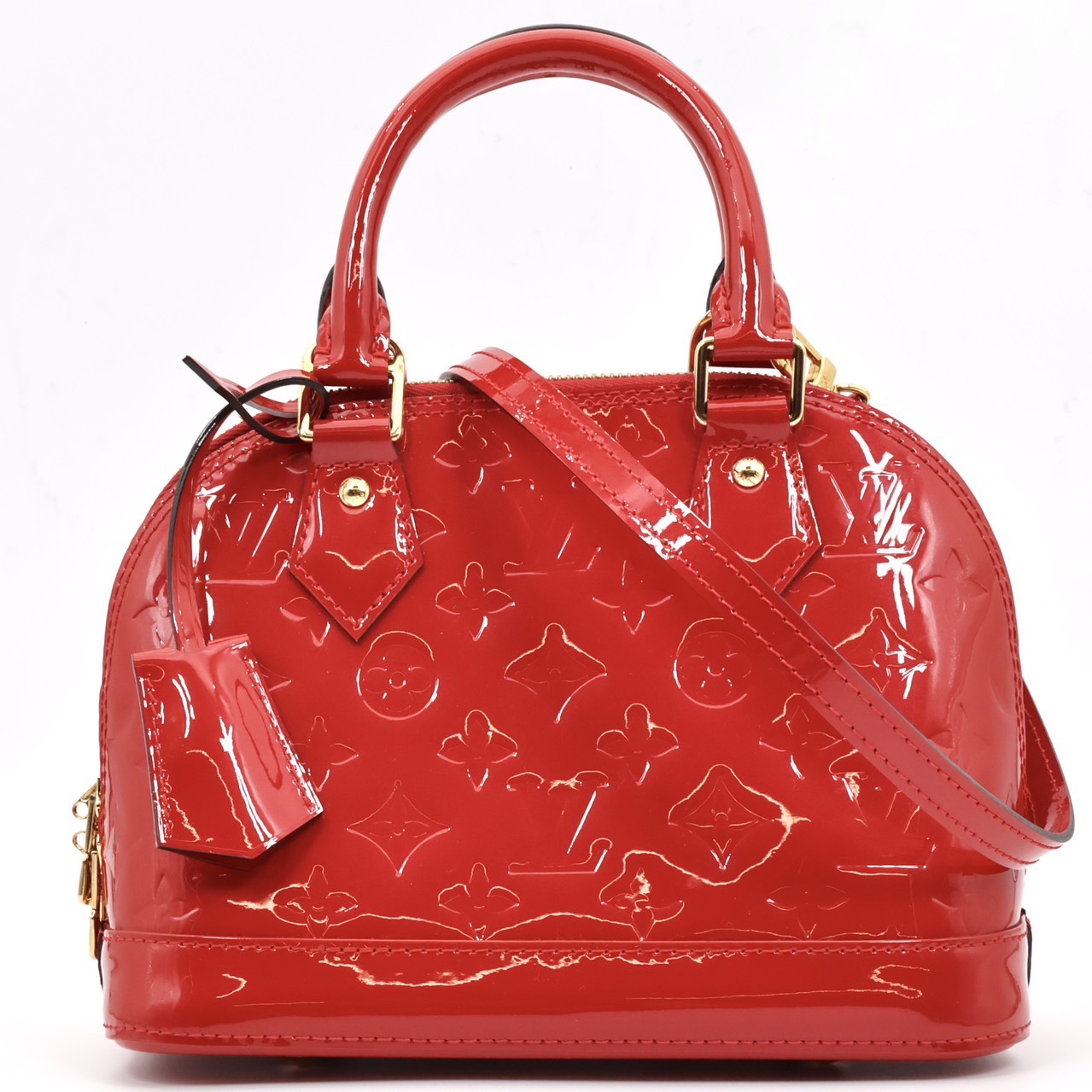 【貨物輸送無料】 ルイヴィトン LOUIS VUITTON モノグラム ヴェルニ アルマBB 2WAY ポムダムール M91606 レディース モノグラムヴェルニ ハンドバック 赤 赤いこと ゴールド金具  【中古】