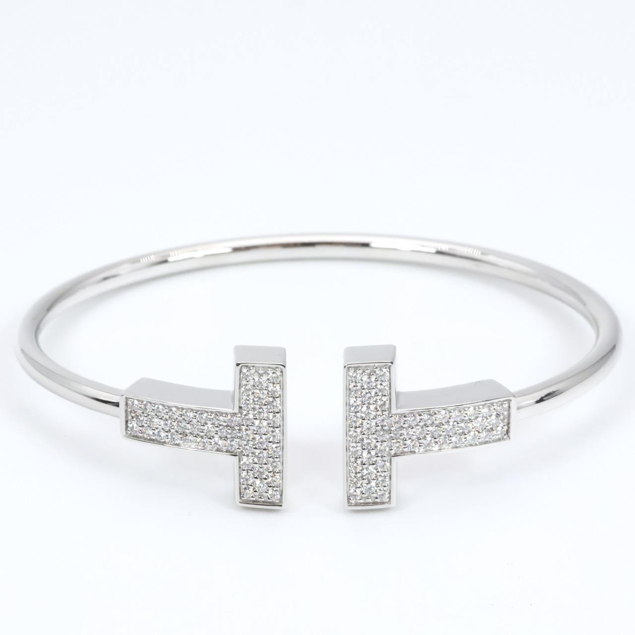 【送料無料】TIFFANY＆CO ティファニー Tワイヤー ワイド ダイヤ ブレスレット バングル ホワイトゴールド WG Au750 d0.67ct【中古】｜ブランドコミュニケーションズ
