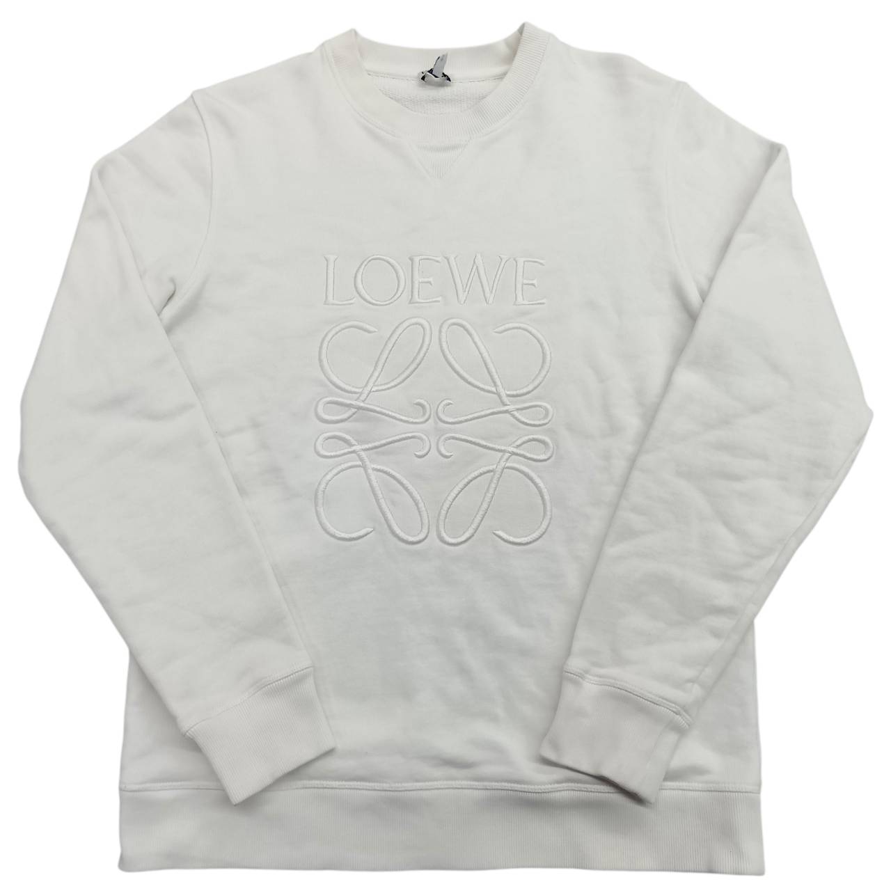 【貨物輸送無料】LOEWE ロエベ アナ瓦 ロゴタイプ 刺しゅう 流汗 H526341XA1 XS大きさ 白いこと レディース 春 秋 定番 クールネック【中古】