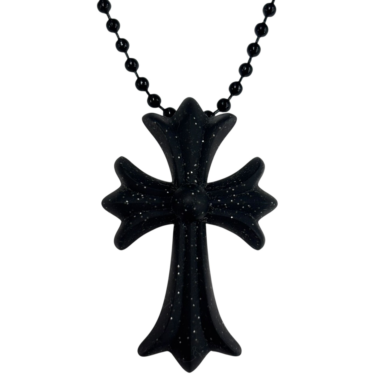 【送料無料】CHROME HEARTS クロムハーツ ラバークロス ネックレス グリッター 加工 ラメ ユニセックス レア 珍しい ブラック 黒【中古】