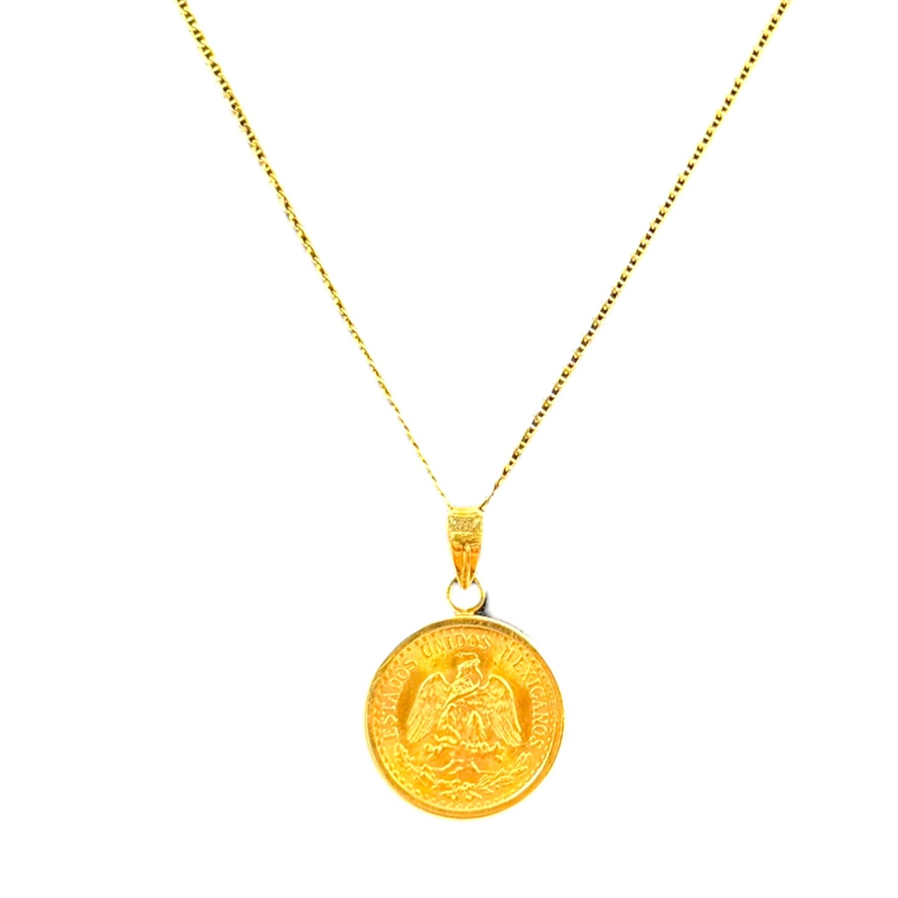 【貨物輸送無料】K21.6 メキシコ合衆国金貨 2ペソ  シャンデリヤ いの一番 750 頸飾り ゴールド 総 3.06ｇ 添え物 宝飾品 メンズ レディース 【中古】